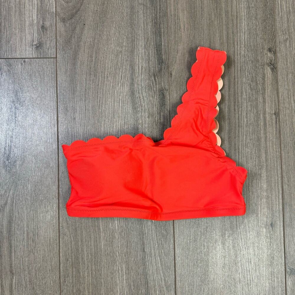 J.Crew Bikini Top WMNS XS Orange Scallop One Shoulder Stretch Resort Swimwear